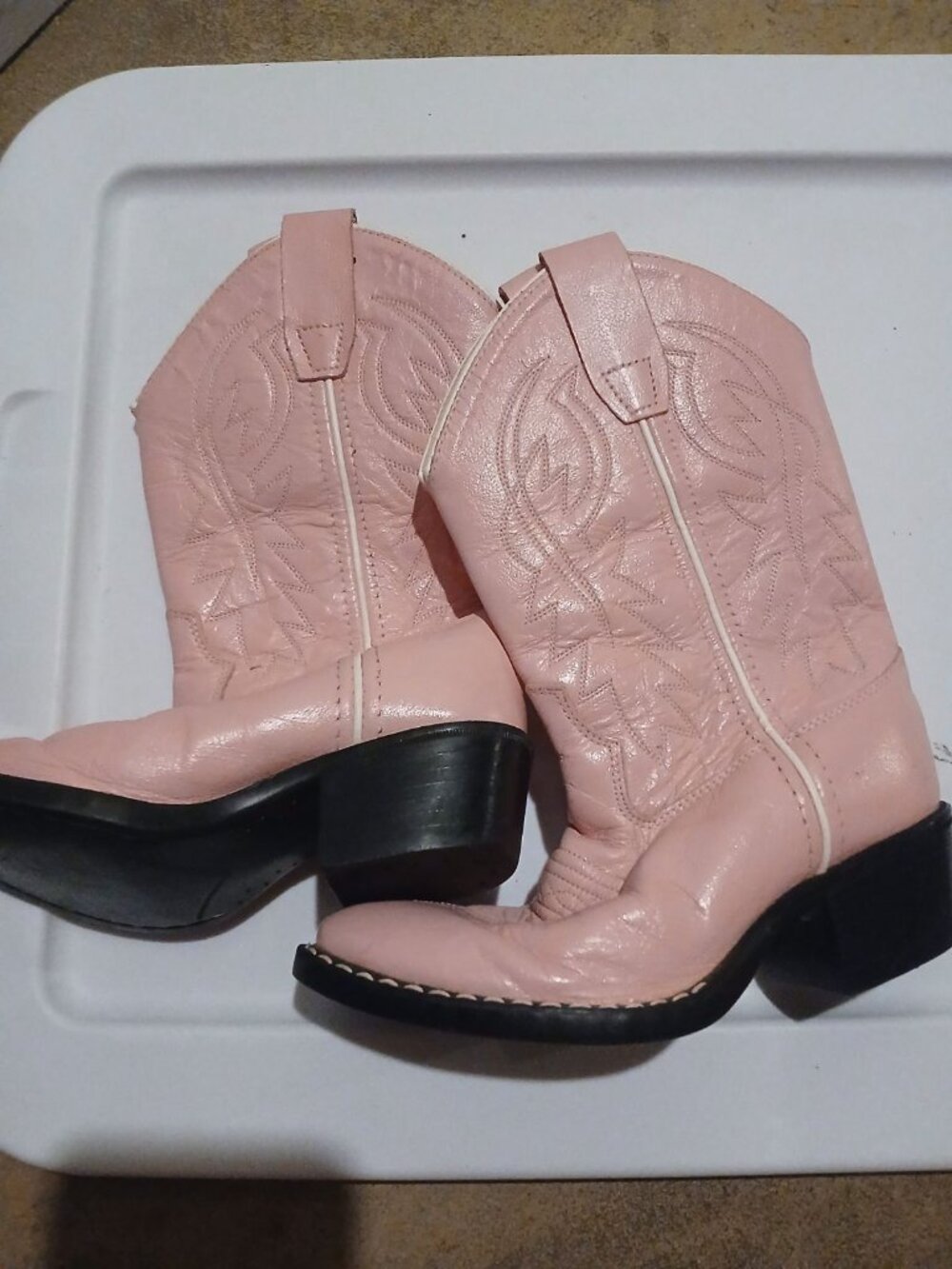 Old West Leather Upper Pink Girls Boots